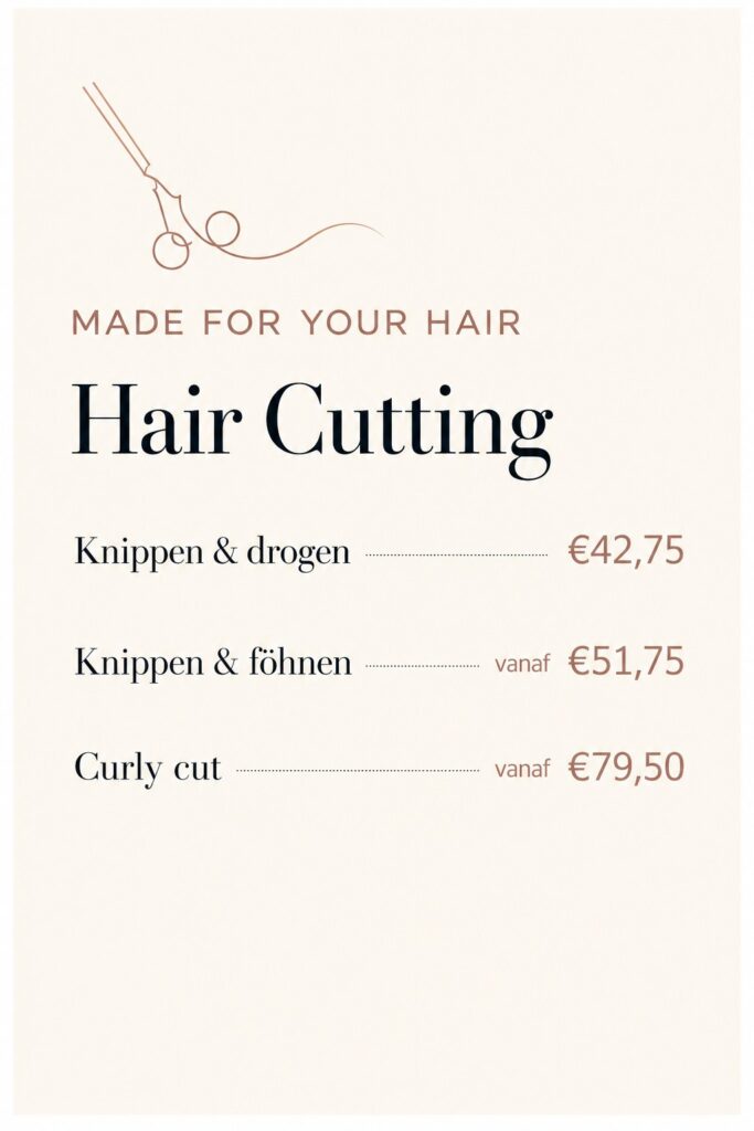 knippen prijslijst kapsalon your hair.by marjolein in nieuwegein